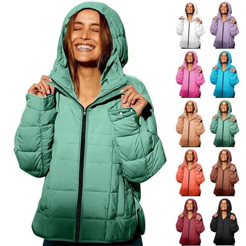 Women's Lightweight Puffer Jacket Quilted Jackets for Women Quilted Padded Down Jacket with Hood Pockets Packable Puffer Comfort Down Jackets Winter Warm Padded Coat Tops Slim Fit Short Outerwear
