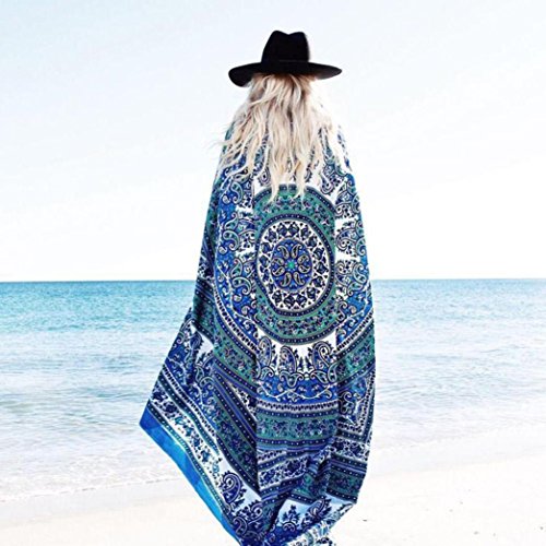Usstore Summer Printing Bohemian Round Hippie Beach Throw Pool Home Beach Cover Up Dress Swimwear Bathing Suit Kimono Tunic Yoga Mat Tassel Fringing (B)