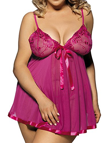 IWISHME Women Plus Size Sequin Sexy Babydoll Lingeries (6X=US Size 5XL, Rosered)