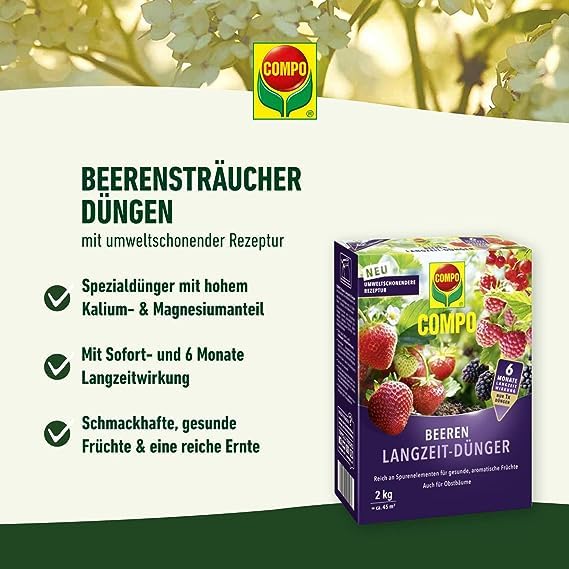 COMPO Beeren Langzeit-Dünger für Beeren, Obst und Feingemüse, Umweltschonendere Rezeptur, 6 Monate Langzeitwirkung, 2 kg, 45 m² 8