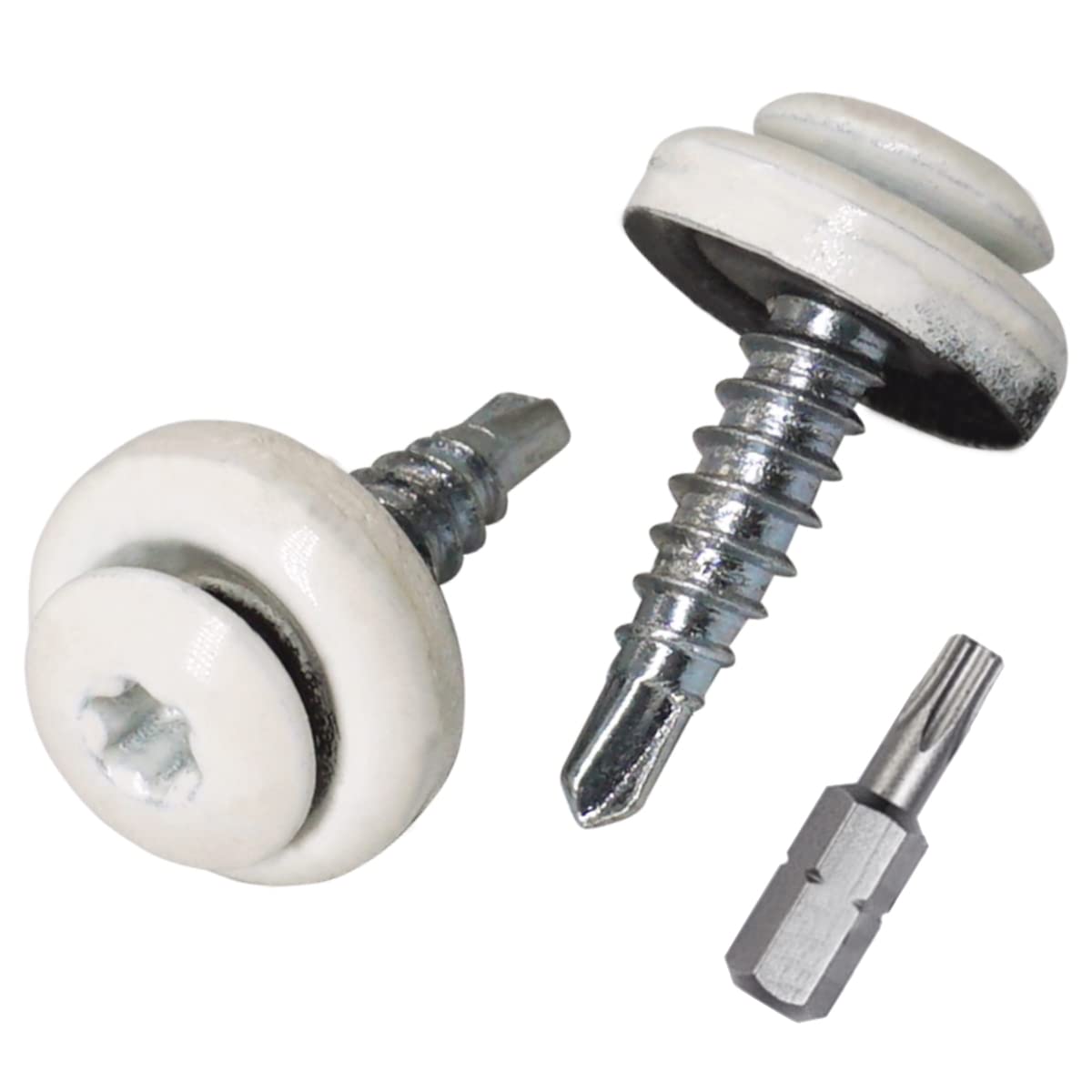 SKIR'CO (40 pcs) Roofing Screws, 4.8 x 20 mm Painted Self-Drilling Screws With EPDM Washers, Torx Head (Pure White RAL 9010)