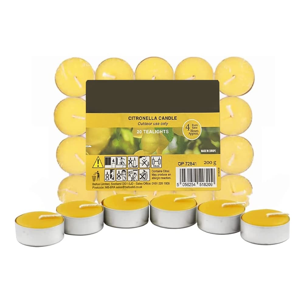 Online Street Citronella Tealights Candle Pack of 20 | Garden Mosquito Fly Insect Repeller Tea Light Candles
