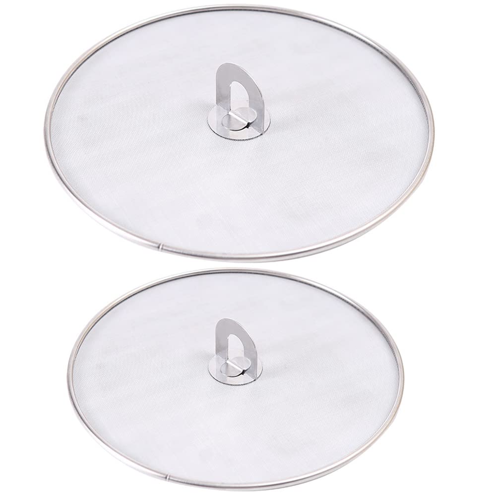FISHSHOP Stainless Steel Splash Guard 2 PCS (33CM, 25CM) Splatter Screen for Frying Pan, Splash-proof Oil PanLlid Oil Resist Practical Splash Guard Frying Cooking Tools Protective Mesh Pan Lid