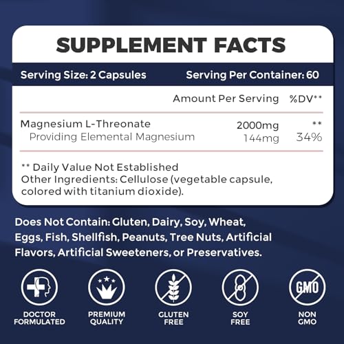 ZEBORA Magnesium L-Threonate 2000mg, High Absorption, 120 Vegan Capsules | Promotes Relaxation, Sleep Support & Wellness, Non-GMO, Gluten Free for Men & Women
