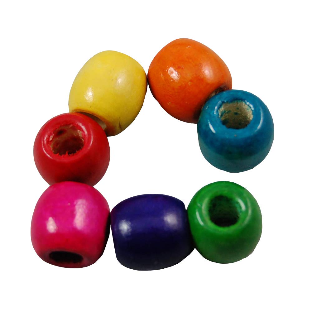 HugeDE 100 Pcs Large Hole Wood Barrel Beads European Loose Beads Crafts Beads for Jewelry DIY Making Hair Crafts Necklace Colorful