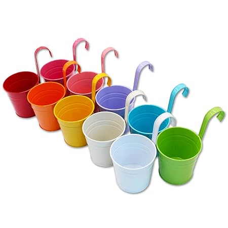 GIOVARA Metall-Blumentopf-Eimer zum Aufhängen, Übertopf mit Abflussloch, mit abnehmbarem Haken, für Garten/Balkon/Wohndekor (