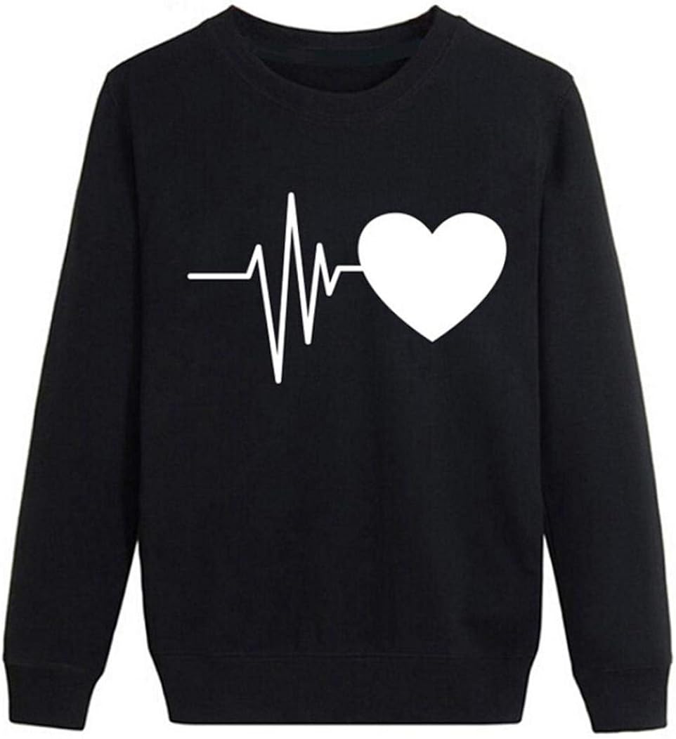 Women Autumn Long Sleeve Heart Printed Sweatshirt No Hood Pullover