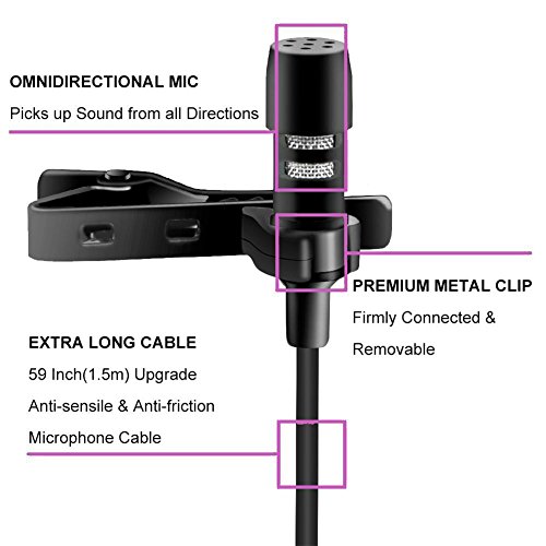 Homics Lavalier Lapel Microphone Professional Grade Mic with Easy Clip On System Perfect for Recording Youtube, Interview, Video Conference, Podcast and Voice Dictation