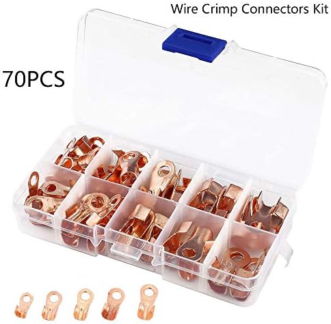 70x Car Open Barrel Copper Ring Lug Terminal Wire Crimp Connector Assortment Kit
