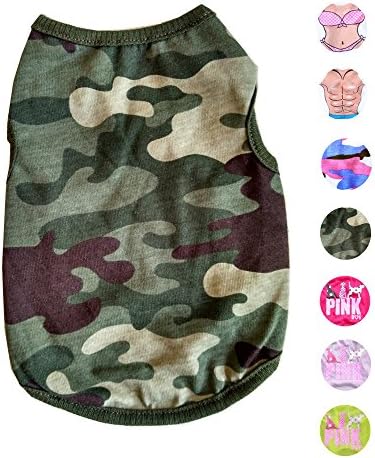 Alroman Dogs Green Camo Shirts Pet T-Shirt Puppy Tee Doggie Kitten Vest Clothes for Small Dogs Cats Camouflage Tank Top Puppy Summer Apparel