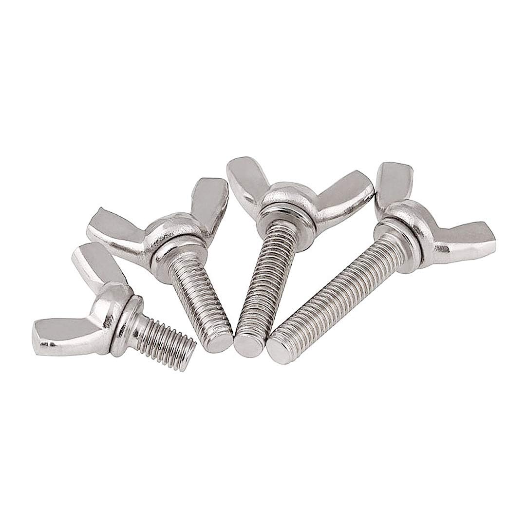 TOP-VIGOR 5Pcs M6*10mm Silver Stainless Steel Butterfly Wing Bolts, Butterfly Wing Screws for Machine Fastener Equipment