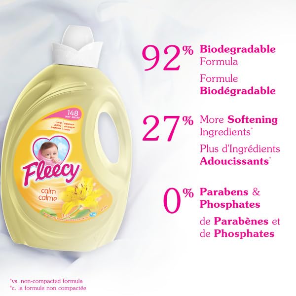 FLEECY LIQUID FABRIC SOFTENER, AROMA THERAPY CALM, 148 LOADS, 3.5 LITER