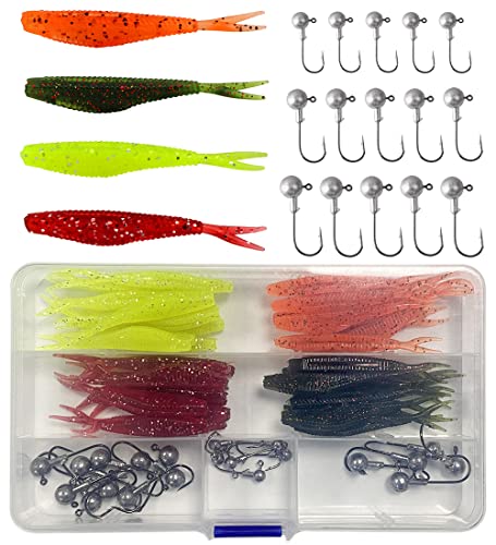 ワーム 55本セット アジング メバリング ソルト ルアー ワーム 6cm 5g ジグヘッド 初心者 釣り ライトゲーム ワーム ツインテール 収納ケース付き