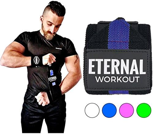 Wrist Wraps: Crossfit, Weightlifting, Bodybuilding, Weight Training, Best Support, Powerlifting, Strength Training, 18" Pair by ETERNAL Workout (Blue/Black)