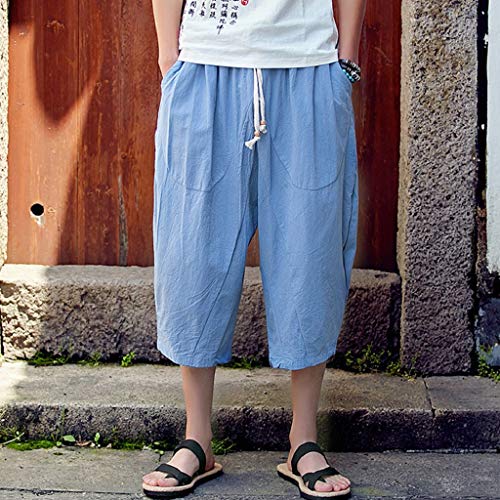 Photno Men's Harem Pants Casual Baggy Cotton Linen Jogger Sports Wide Leg Capri Pant Plus Size - Thumbnail 4