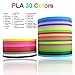 HIFRESH 3D Pen Filament Refills (30Colors, Each 10ft, Total 300ft), PLA 3D Printing Filament 1.75mm, Not-Toxic, 3D Printing Pen