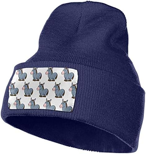 HouyunGood Cute Donkey Pattern Winter Beanie Hat Warm Knit Cuff Toboggan Cap Unisex Black