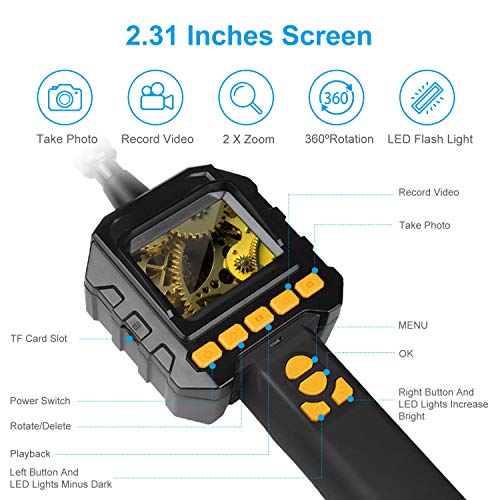Borescope Inspection Camera, Dericam Endoscope Camera with Record Video and Take Photo, IP67 Waterproof Industrial Endoscope Batteries Included