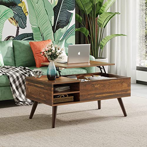 WLIVE Wood Lift Top Coffee Table with Hidden Compartment and Adjustable