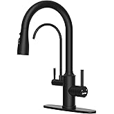 DAYONE Matte Black Kitchen Faucet with Drinking Purfied Water Faucet, 3 Holes High Arc 3 in 1 Sink Tap Stainless Steel, Two-Handle 3-Way Pull Down Sprayer, (Without System)