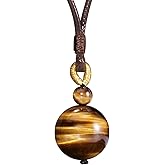 Jewever Tiger eye Pendant Necklace Simple Classic Adjustable Round Wealth Gemstone Healing Crystal Energy 18mm Beads Unisex
