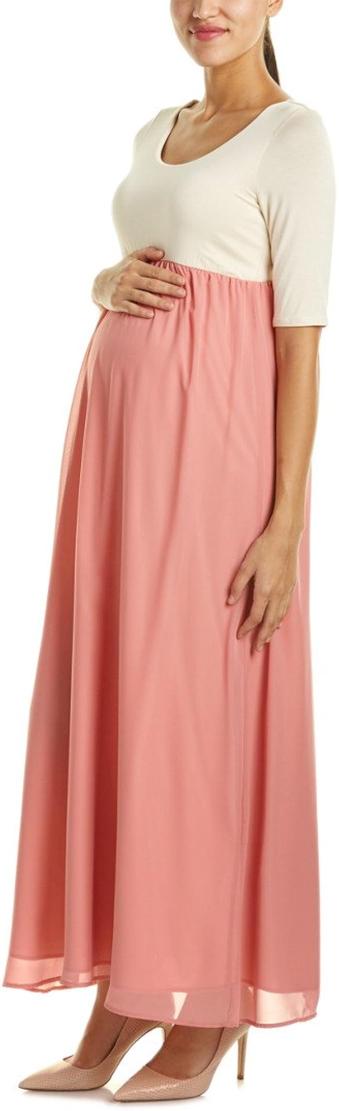 PinkBlush Maternity Blush Pink Chiffon Colorblock Maternity Maxi Dress