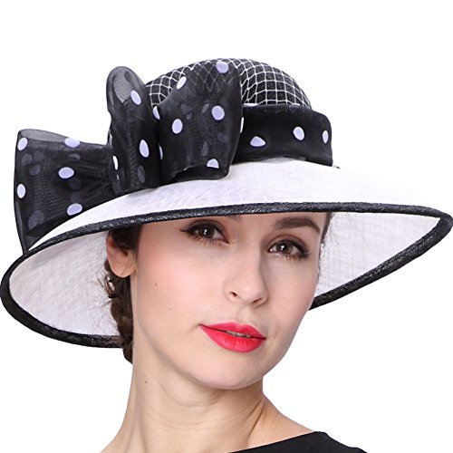 Koola's hats Lady White Black 3 Layers Sinamay Wedding Hats Sun Hat Ascot Race Derby Hat