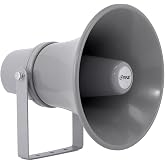 Pyle Indoor Outdoor PA Horn Speaker - 9.7 Inch 20-Watt Power Compact Loud Sound Megaphone w/ 400Hz-5KHz Frequency, 8 Ohm, 70V Transformer, Mounting For 70V Audio System - PyleHome PHSP101T (Gray)