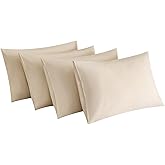 MINIPANDA Beige Pillow Cases Set of 4 Queen Size - Super Soft, Smooth and Breathable Pillow Cases Queen- Envelope Design - Machine Washable Lightweight (20X30 Inches (4 Piece))