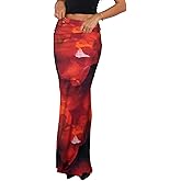 Goafuliy Bodycon Maxi Skirts for Women, Foldover High Waist Floral Leopard Cheetah Print Sexy Club Long Y2k Skirt