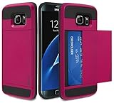 Samsung Galaxy S7 Edge Case, Bastex Hybrid Black Rubber Silicone Cover Hot Pink Hard Plastic Hidden Credit Card Cash Id Holder Slot Case for Samsung Galaxy S7 Edge G935