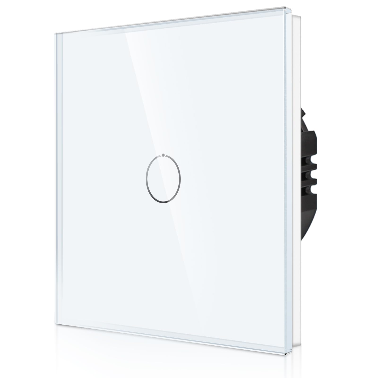 CNBINGO 1-Way Touch Light Switch - White Wall Switch with Glass Panel and Status LED Backlight - No Neutral Wire Required - 1 Gang