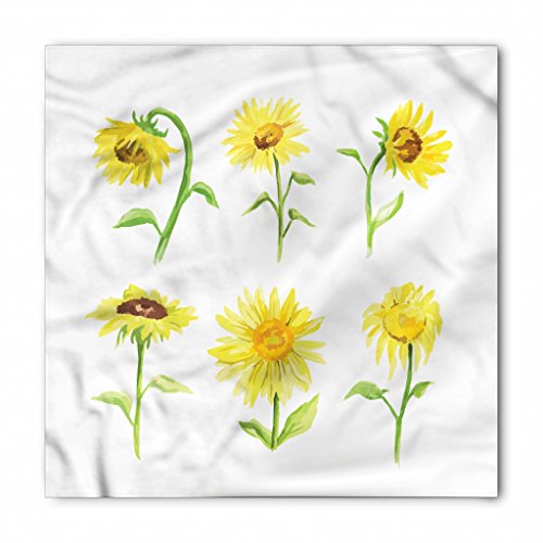 Lunarable Sunflower Bandana, Drooping Petals Aquarelle, Unisex Head and Neck Tie