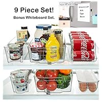 Etienne Alair Stackable Storage Refrigerator Organizer Bins for Fridge, Freezer, Pantry and Kitchen. Includes Bonus Magnetic Dry-Erase Whiteboard & Markers Set, Clear