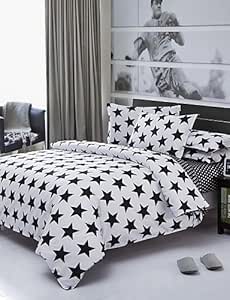 kiuytghnb Factory Direct estrellada ropa de cama blanco y negro impreso