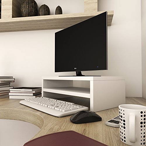 Elegance Wood White TvMonitor Riser Stand 17 to 23 inch 1 Tier and 2