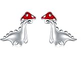 Mushroom Dinosaur Earrings for Womens Hypoallergenic 925 Sterling Silver Cute Animal Stud Earring Tiny Dino Mushroom Stud Earrings Jewelry Gifts for Women