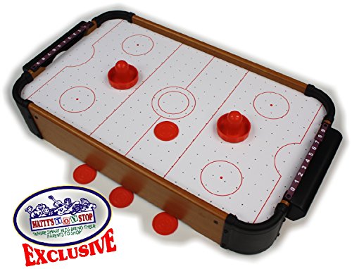 Matty's Toy Stop Deluxe Wooden Mini Table Top Air Hockey Game with 4 Pucks & 2 Pushers