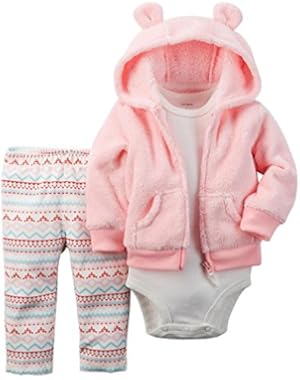 Baby Girls 3-Piece Velboa Cardigan Set - Pink