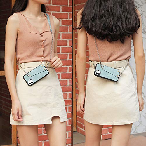 JISON21 iPhone 11 case with Lanyard,iPhone 11 Case Crossbody Chain with Credit Card Holder Slot Adjustable Detachable Strap Leather Case Cover for Apple iPhone 11 6.1 inch 2019