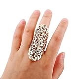 TOOPOOT Charm Rhinestone Full Finger Knuckle Hollow Out Ring (Gold)