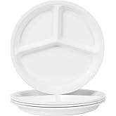 10" 4-Piece Melamine Divided Plates Set‌ – Portion Control & Bariatric-Friendly | 3-Compartment Design for Balanced Meals | Dishwasher-Safe White Dinner Plates