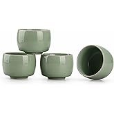 Amoysanli Ceramic Espresso Cups Set of 4 Coffee Mugs 5oz Tea Cups Teapot Accessories (Olive Green)