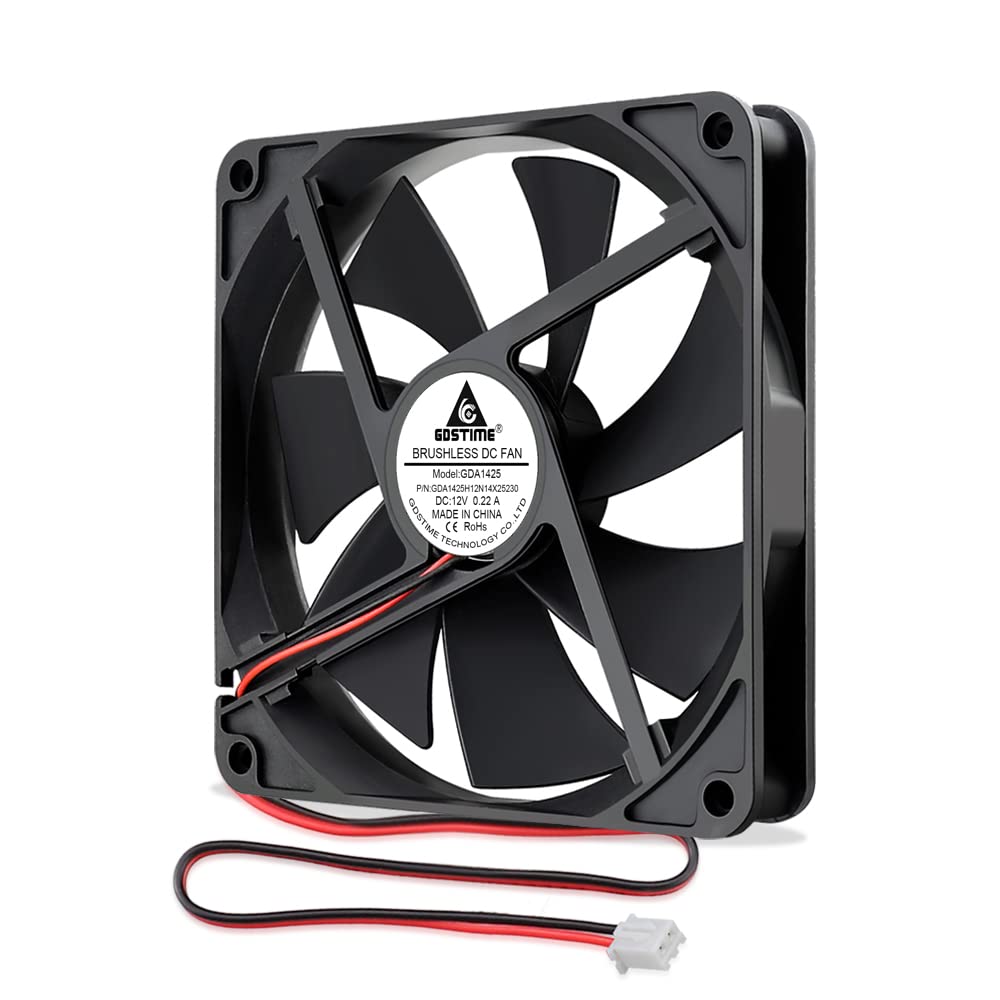 GDSTIME 12V PC Fan 140mm x 25mm Computer Case Cooler 2 Pin 14CM 5.51 Inch 1400 RPM Axial Fan Brushless Cooling for PSU Workstation Cabinet Server