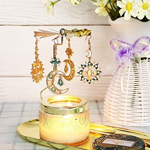 MJTCJY Candle Holders Romantic Star And Moon Rotating Candlestick Walking Horse Lamp Aromatic Ambient Light Dinner Cup (Color : Navy Blue)