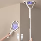 GeckoMan Electric Fly Swatter Electric Bug Zapper Racket Fly Zapper Racket | Telescopic Extension, Rotating Head USB-C Charging Electric Fly Swatter Racket Rechargeable Mosquito Zapper Indoor Fly Killer