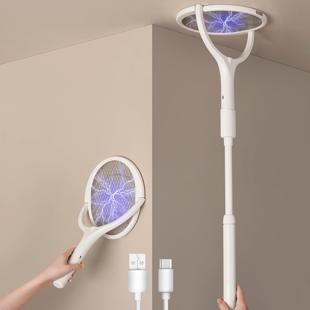 Photo 1 of GeckoMan Rotating Head Electric Fly Swatter Racket Rechargeable Bug Zapper Racket Bug Zapper Indoor Fly Zapper Mosquito Zapper Flies Killer for Indoors, with a Telescopic Extension
