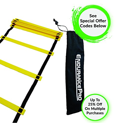 Endurance Pro Footwork Ladder with Ladder Drills eBook Bag Pegs-Ideal Agility Ladder Speed and Agility Training Equipment for Football, Soccer, Multi-Sport Training