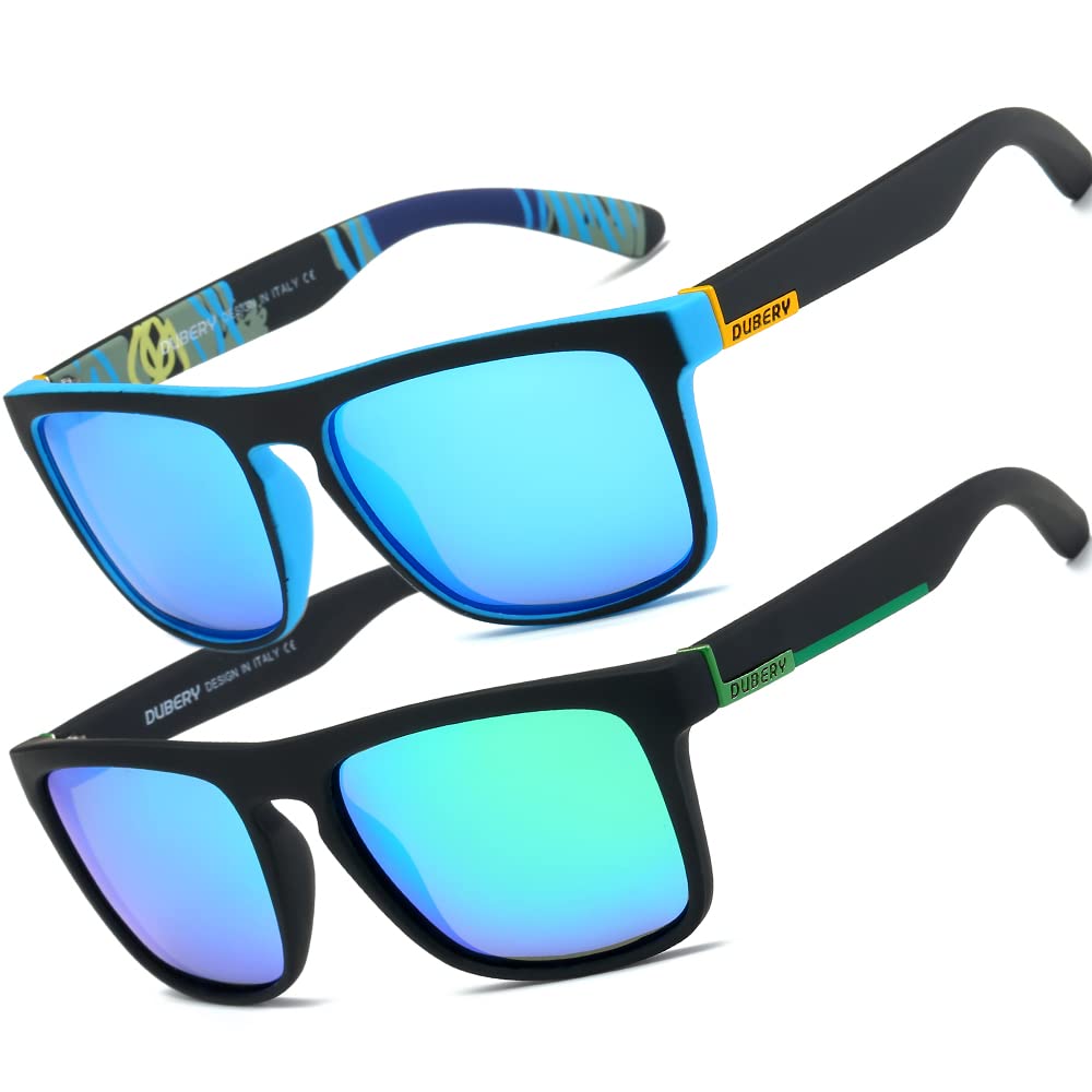 HGDGears Mens Sunglasses Polarized With UV400 Protection Driving Travel Sun Glasses for Outdoor (2pack(Green/Black Temple+Blue))