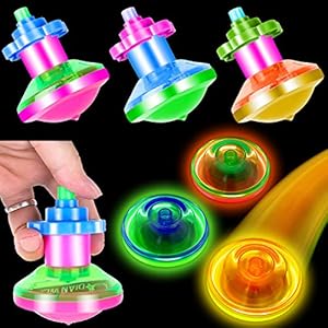 PROLOSO 15 Pack Light Up Spinning Tops for Kids LED Gyro Flashing Peg-Top Spinner Toys Glow in The Dark Party Favors…